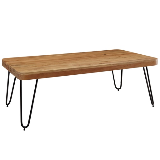 [A09629] Table basse BAGLI en bois d'acacia massif 115 cm de large design pieds en métal style maison de campagne