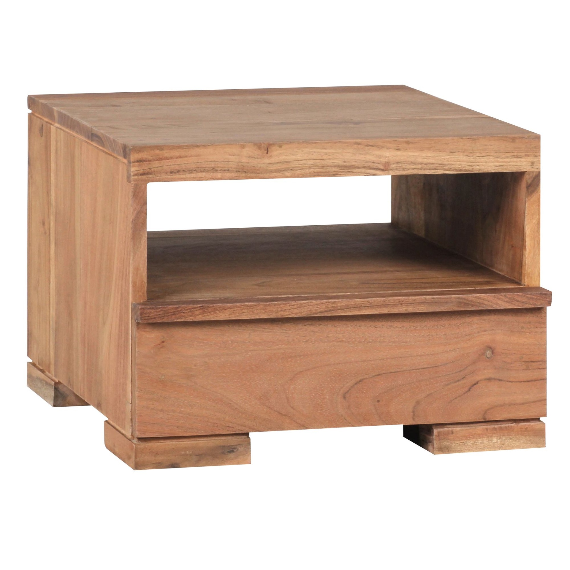 [A09632] Table de chevet MUMBAI bois d'acacia massif 30 cm 1 tiroir étagère style maison de campagne bois véritable