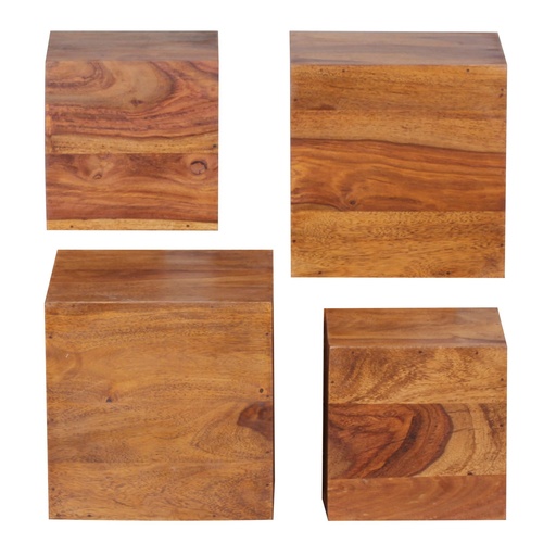 [A09637] Set de 4 étagères murales MUMBAI en bois massif de Sesham style maison de campagne, 25 cm et 20 cm en bois véritable