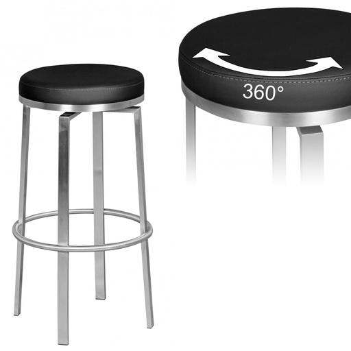 [A09725] Tabouret de bar noir 42 x 76 x 42 cm chaise de bar en acier inoxydable rotatif à 360°