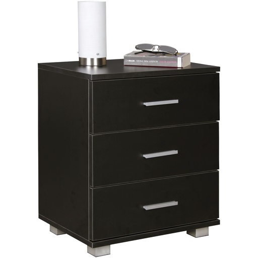 [A09760] Console de nuit NINA moderne en bois avec 3 tiroirs noir, 45 x 54 x 34 cm