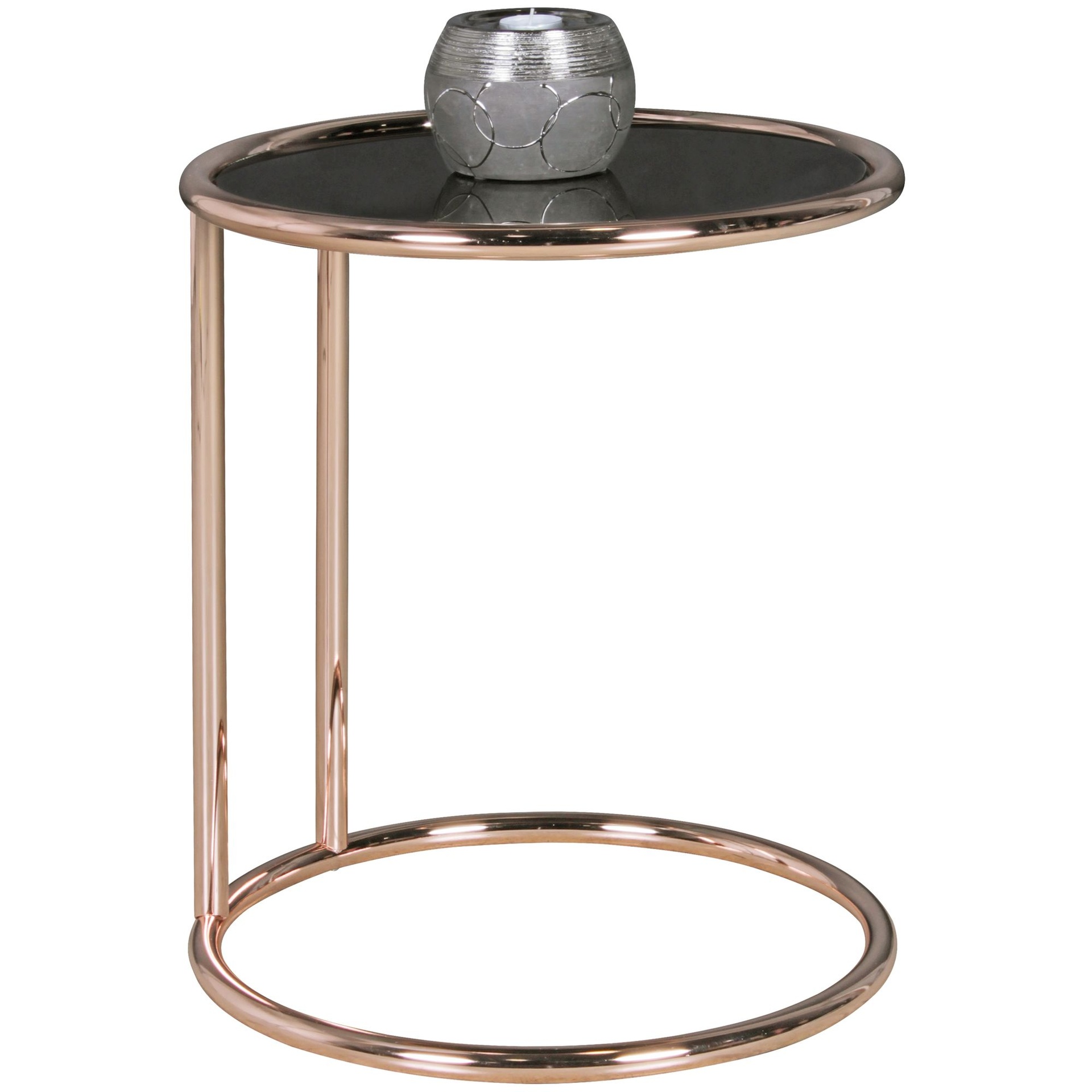[A09784] Design table d'appoint métal verre ø 45 cm noir / cuivre, miroir, moderne, ronde