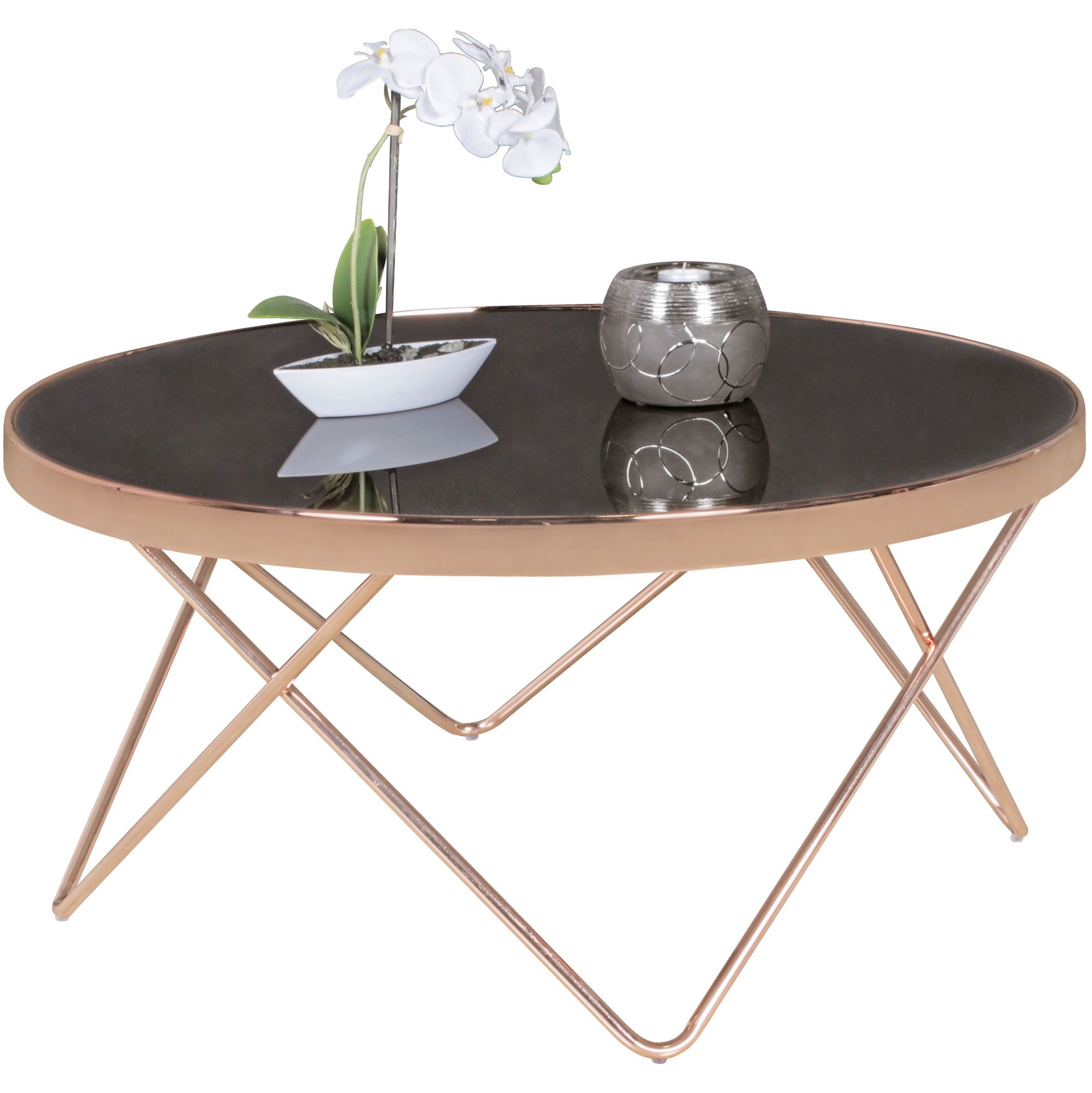 [A09789] Table basse verre ø 82 cm table de salon en métal moderne