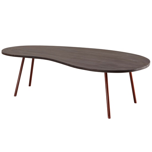 [A09866] Table basse design JAI 122x34,5x63 cm acacia avec pieds en métal cuivre