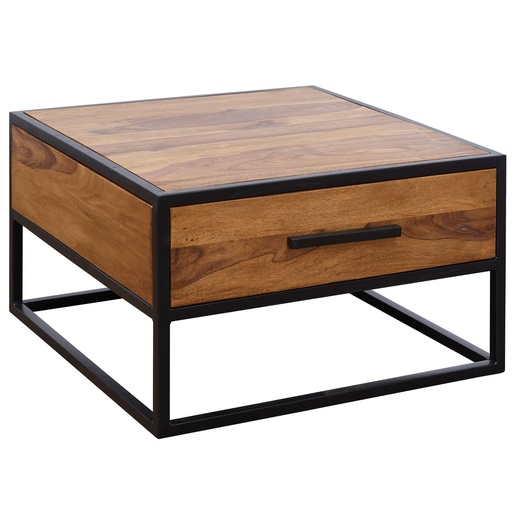 [A09867] Table basse en bois massif / table de canapé en métal 65x38x65cm