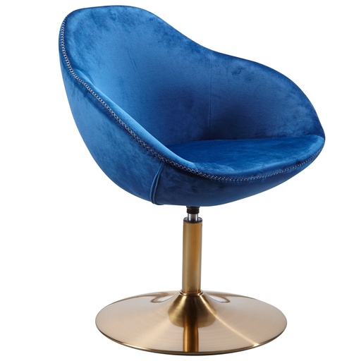 [A09947] Chaise longue velours Sarin bleu / or 70x79x70 cm
