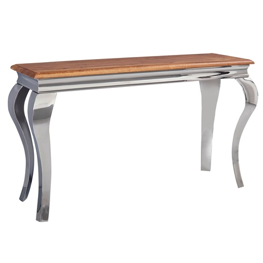[A09953] Table console Sheesham bois massif / métal 130x76,5x42 cm, étroite, moderne