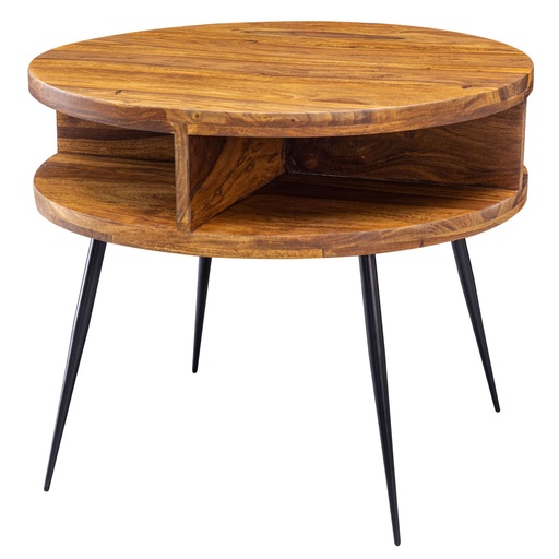 [A09962] Table basse Sheesham bois massif / métal 60 x 45 x 60 cm