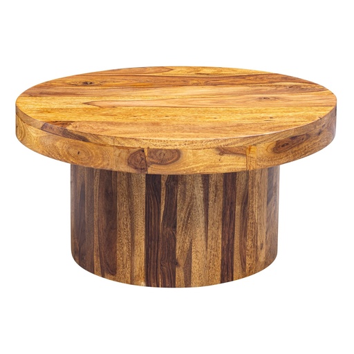 [A09963] Table basse 60x30x60 cm en bois de Sesham massif, ronde, marron