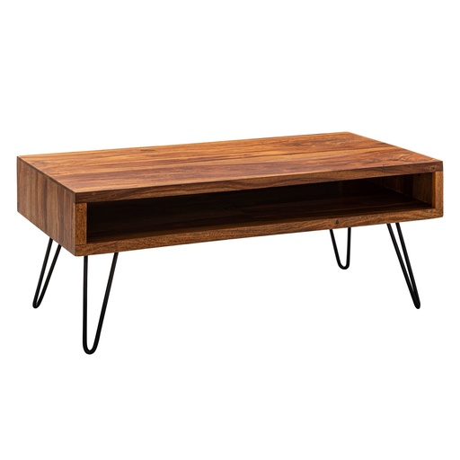 [A09964] Table basse 100 x 40 x 50 cm bois massif Sheesham / métal