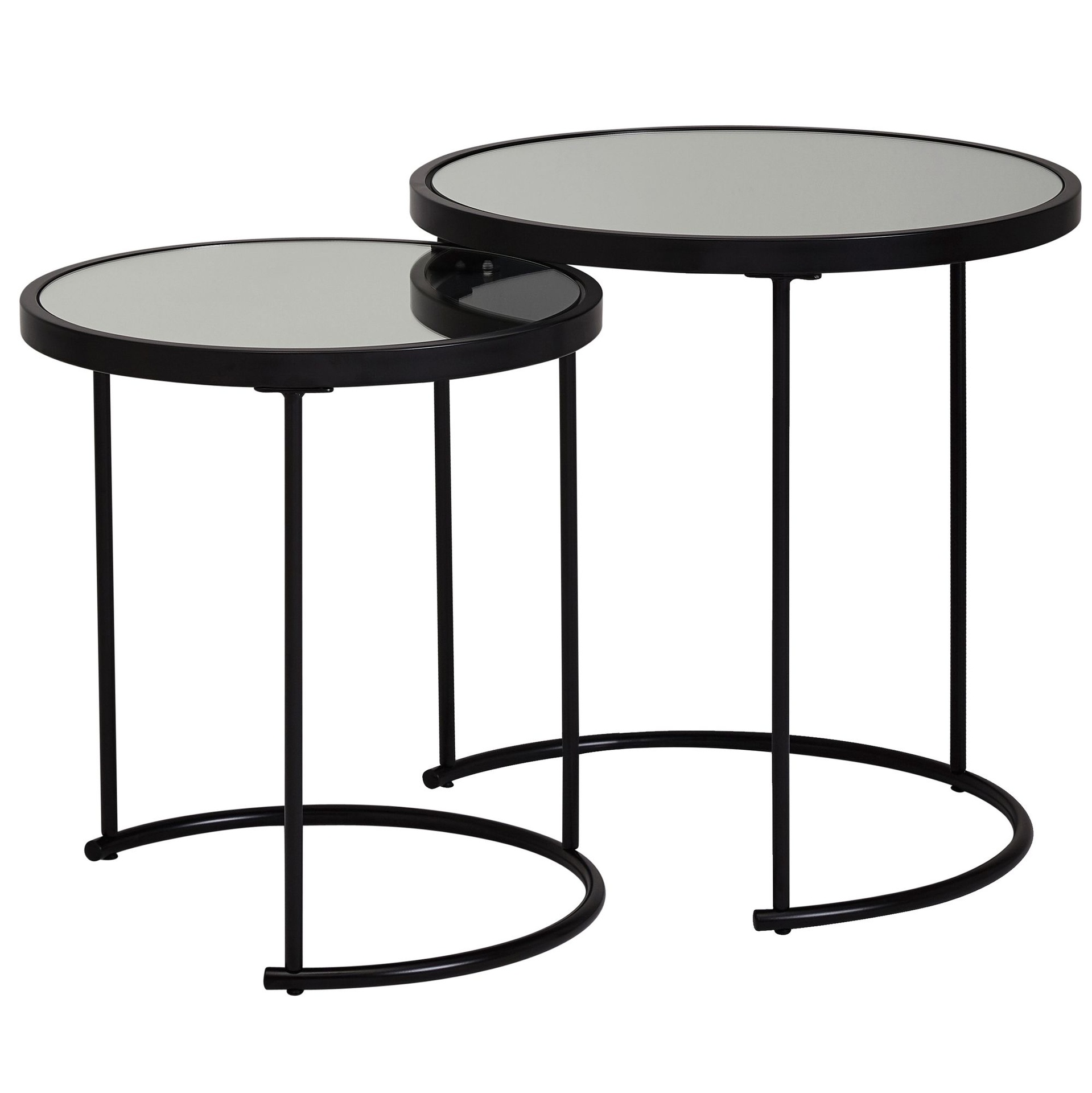 [A09972] Design table d'appoint ronde Ø 50/42 cm - 2 parties noir avec verre miroir
