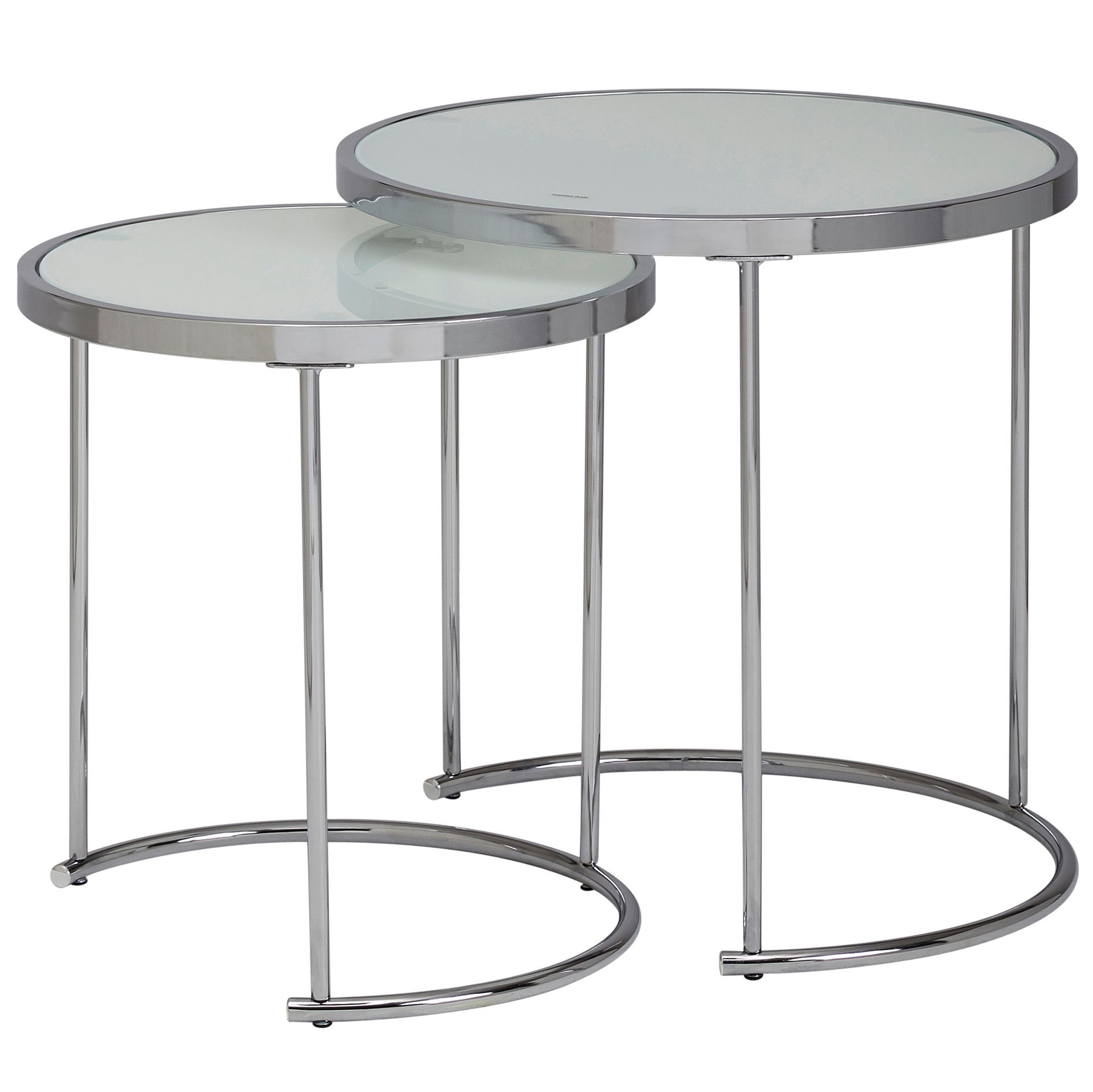 [A09973] Design table d'appoint ronde Ø 50/42 cm - 2 parties blanc argent avec plateau en verre
