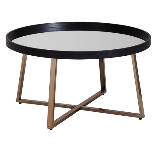 [A09981] Table basse Design ronde Ø 78 cm or foncé avec plateau en verre miroir, structure en métal