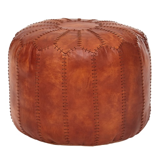 [A10007] Tabouret cuir véritable marron 52 x 40 x 52 cm pouf, oriental