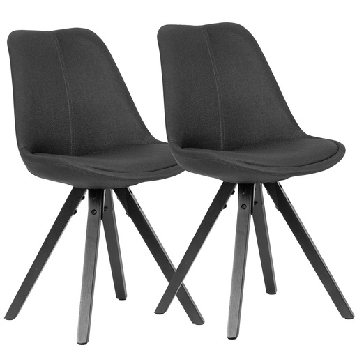 [A10017] Lot de 2 chaises de salle à manger anthracite avec pieds noirs, scandinave, avec revêtement en tissu, rembourrées
