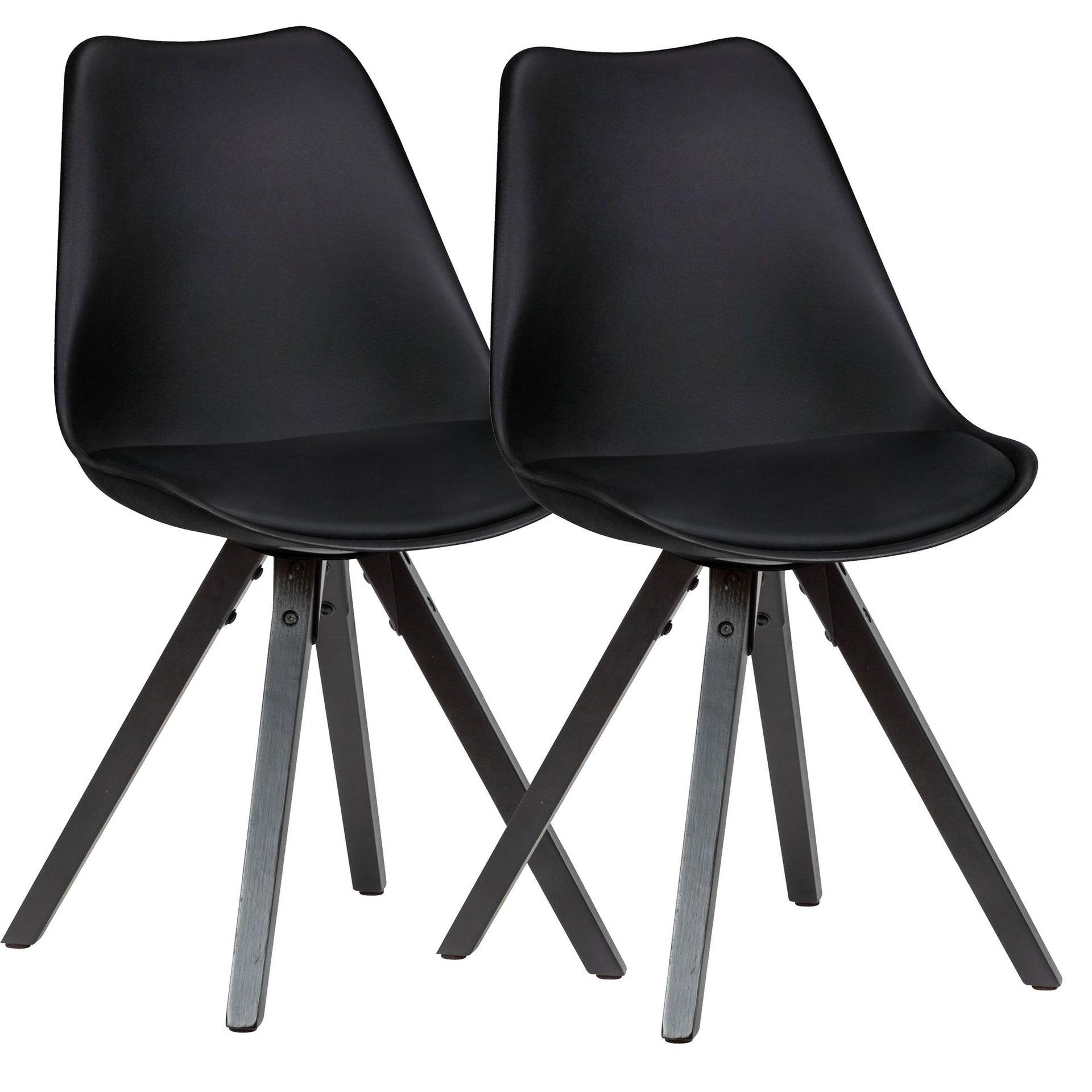 [A10021] Lot de 2 chaises de salle à manger rétro noires avec pieds noirs, dossier scandinave, rembourrées