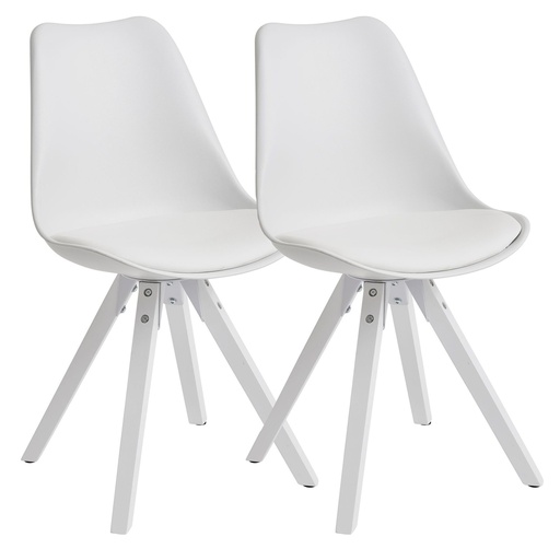 [A10022] Lot de 2 chaises de salle à manger rétro blanches scandinaves, dossier, pieds blancs, rembourrées