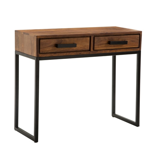 [A10024] Table console Sheesham bois massif / métal 90x76x36 cm, étroite, moderne