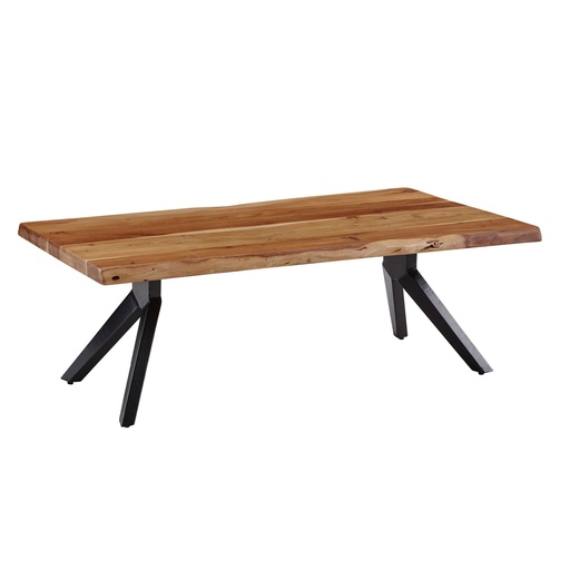 [A10034] Table basse 115 x 37 x 64 cm bois d'acacia massif / bord d'arbre en métal