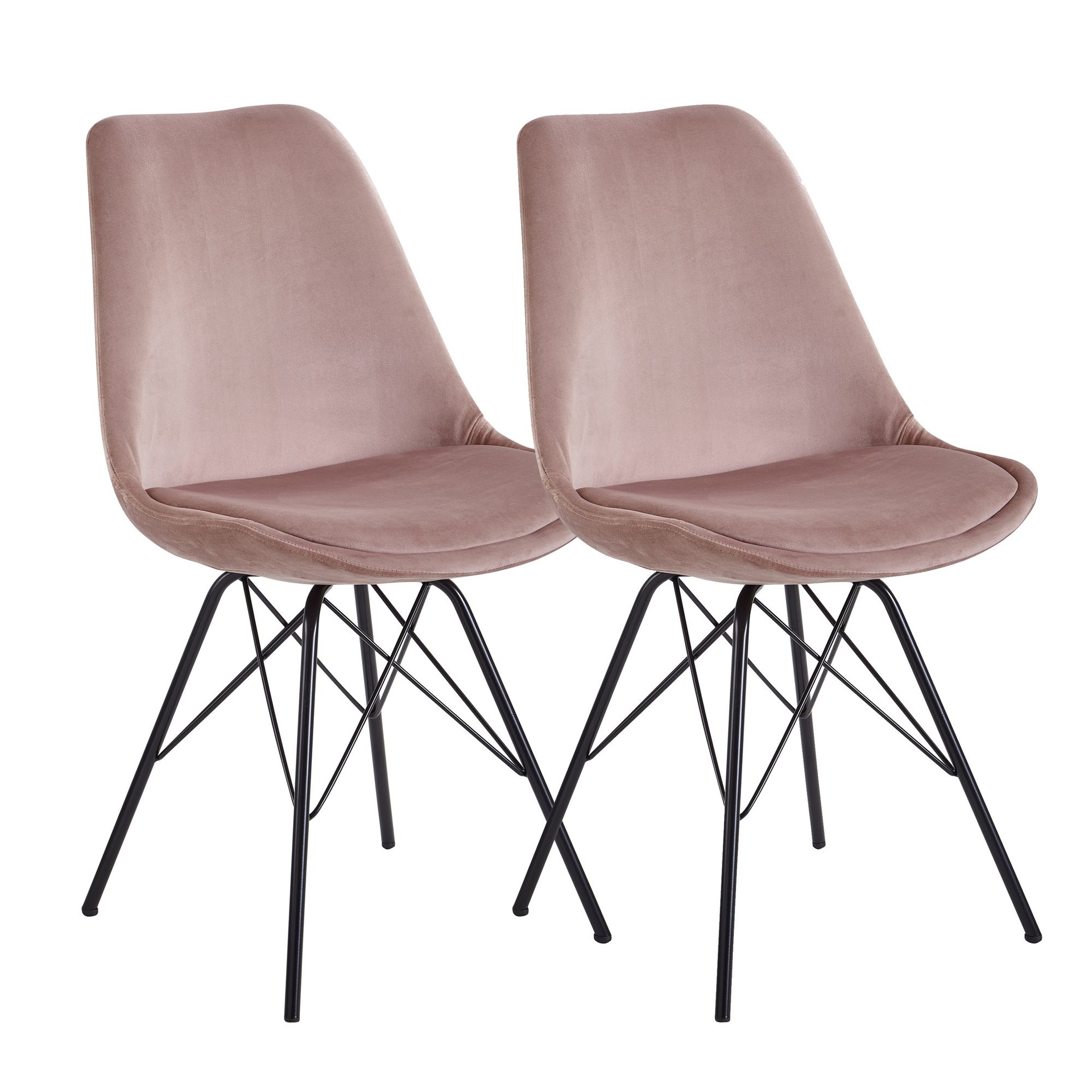 [A10040] Lot de 2 chaises de salle à manger en velours rose avec pieds noirs