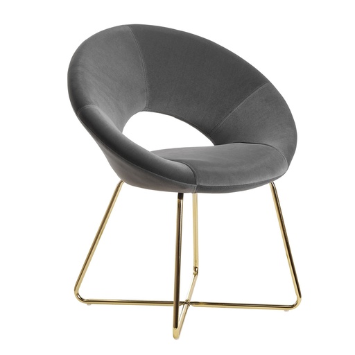 [A10046] Chaise de salle à manger en velours gris foncé avec pieds dorés