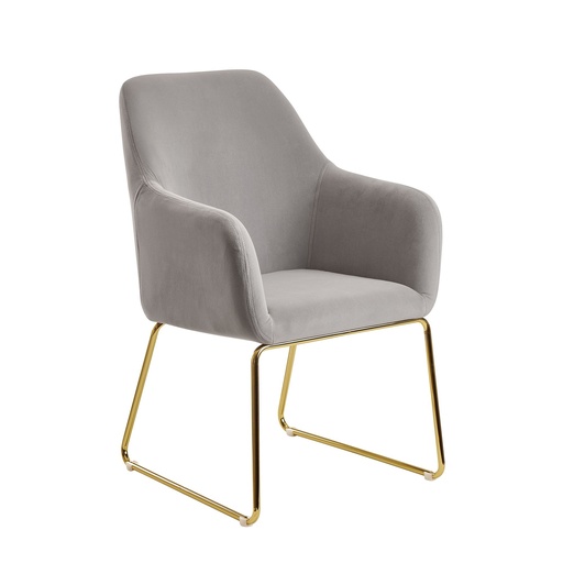 [A10062] Chaise de salle à manger en velours gris clair avec pieds dorés