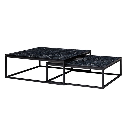 [A10068] Design - Lot de 2 tables basses carrées aspect marbre noir