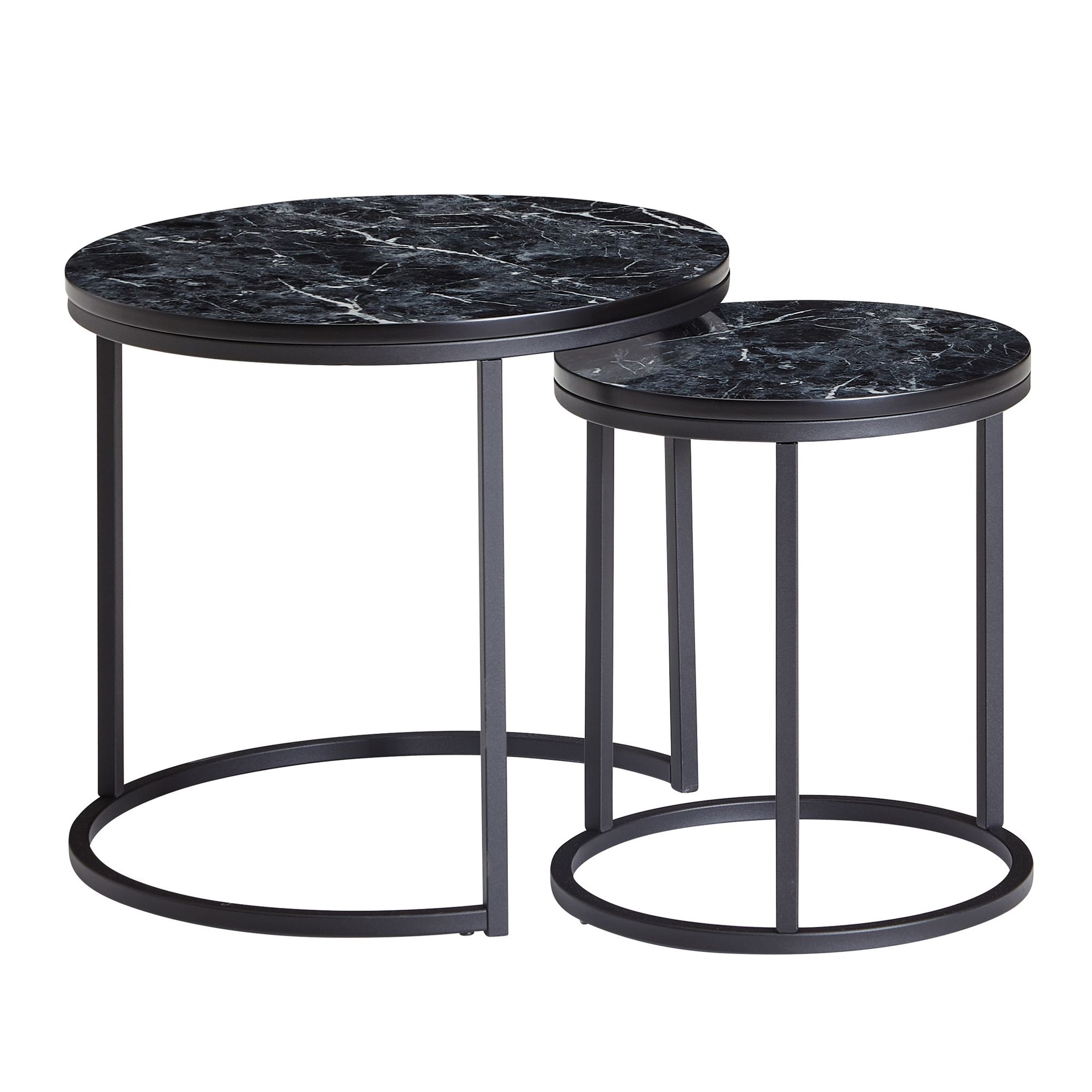 [A10074] Design - Lot de 2 tables d'appoint rondes aspect marbre noir