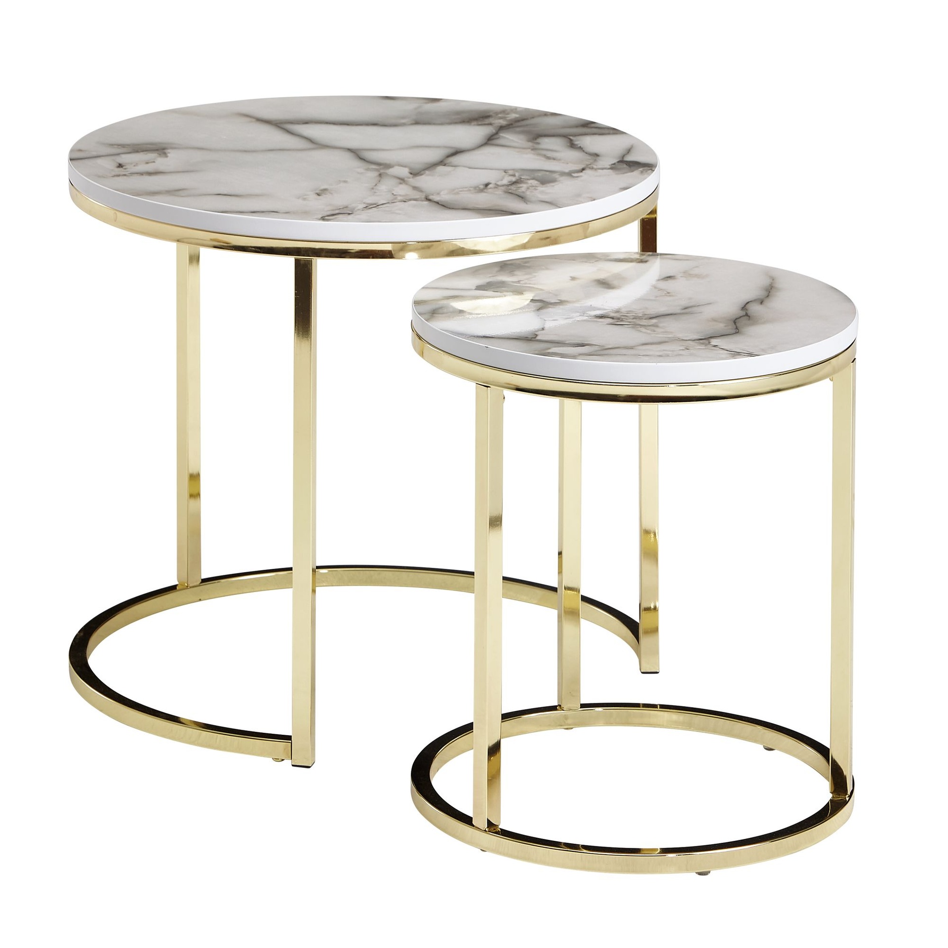 [A10075] Design - Lot de 2 tables d'appoint rondes aspect marbre blanc