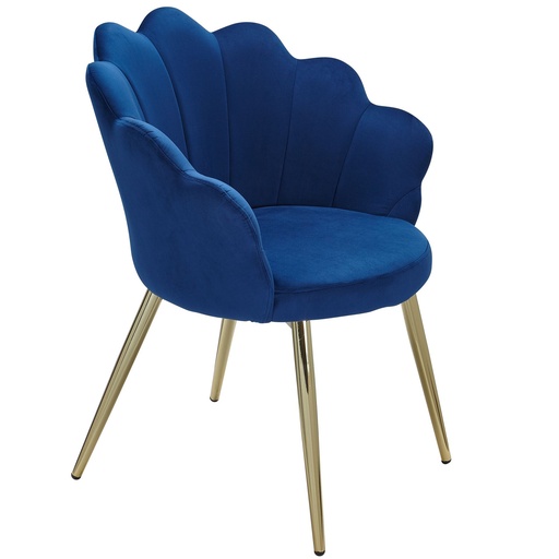 [A10080] Chaise de salle à manger en velours tulipe bleu rembourrée avec pieds dorés