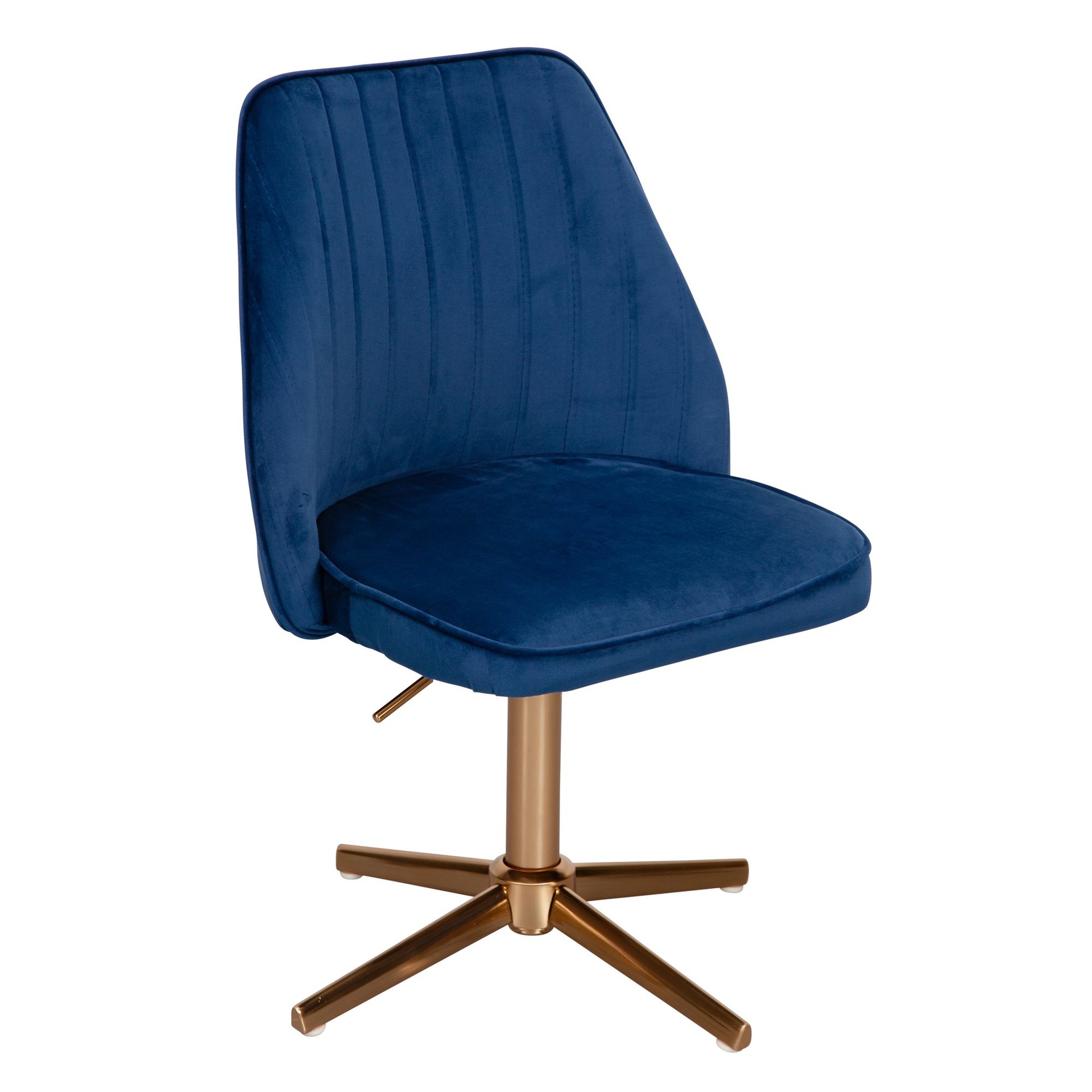 [A10088] Design Chaise pivotante en velours bleu foncé rotative sans roulettes