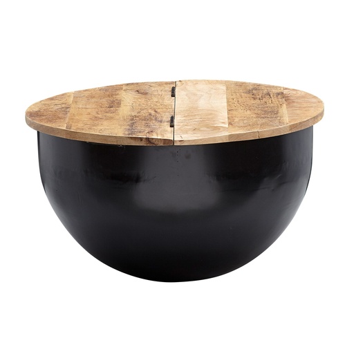 [A10099] Table basse ronde en bois massif de manguier et métal, 60x34x60 cm, style industriel