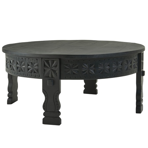 [A10115] Design Table basse ronde en bois massif de manguier noir 80 x 36 x 80 cm