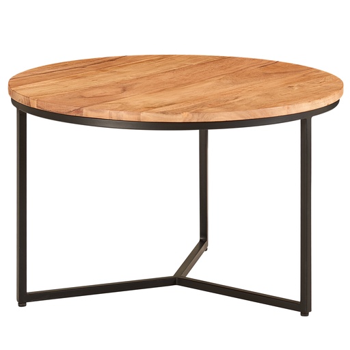 [A10128] Table basse 60x60x38 cm bois d'acacia massif/métal table de canapé design ronde, table de salon table basse solide, petite table de salon