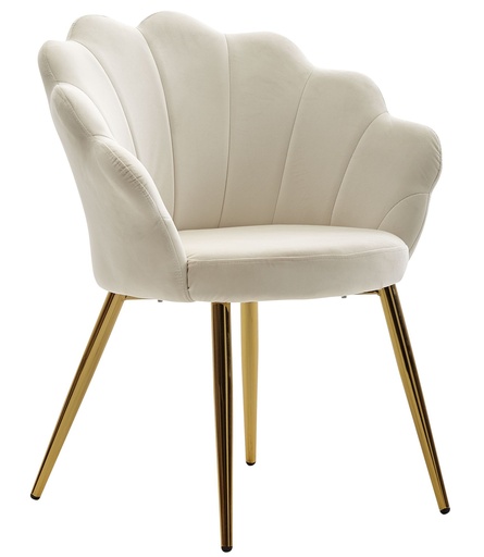 [A10139] Chaise de salle à manger tulipe velours blanc rembourré, chaise de cuisine avec pieds dorés, chaise coque design scandinave