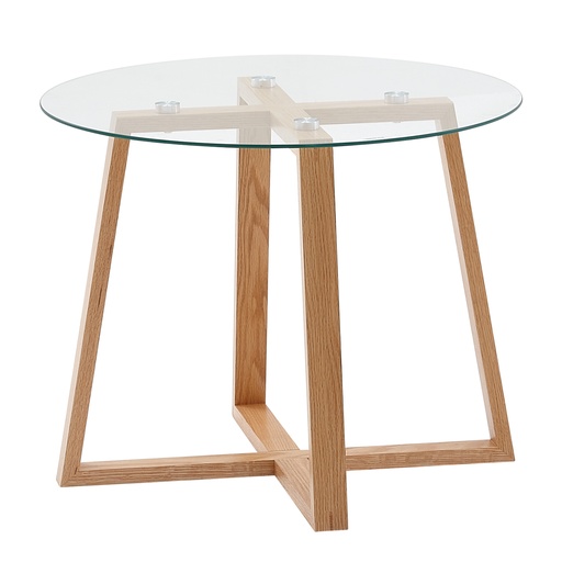 [A10171] Table basse 58x58x47 cm table de canapé en bois de chêne massif/verre ronde, table de salon design moderne, table en bois table de chambre petite