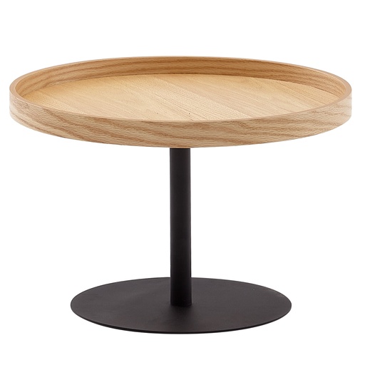 [A10174] Table basse 61x61x40 cm table de canapé bois / métal table de salon chêne, table de chambre design moderne ronde, table basse en bois