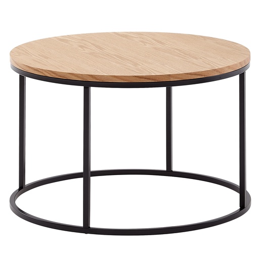 [A10183] Table basse 70x70x45 cm table de canapé bois / métal table de salon chêne, table de chambre design moderne ronde, table basse en bois