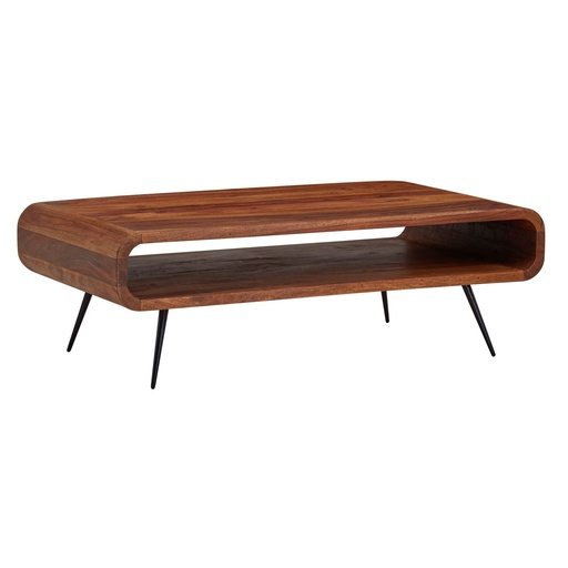 [A10200] Table Basse 90x55x30 cm Table de canapé carrée en Bois Massif/Métal Sheesham, Table de Salon avec Espace de Rangement, Table Basse Solide