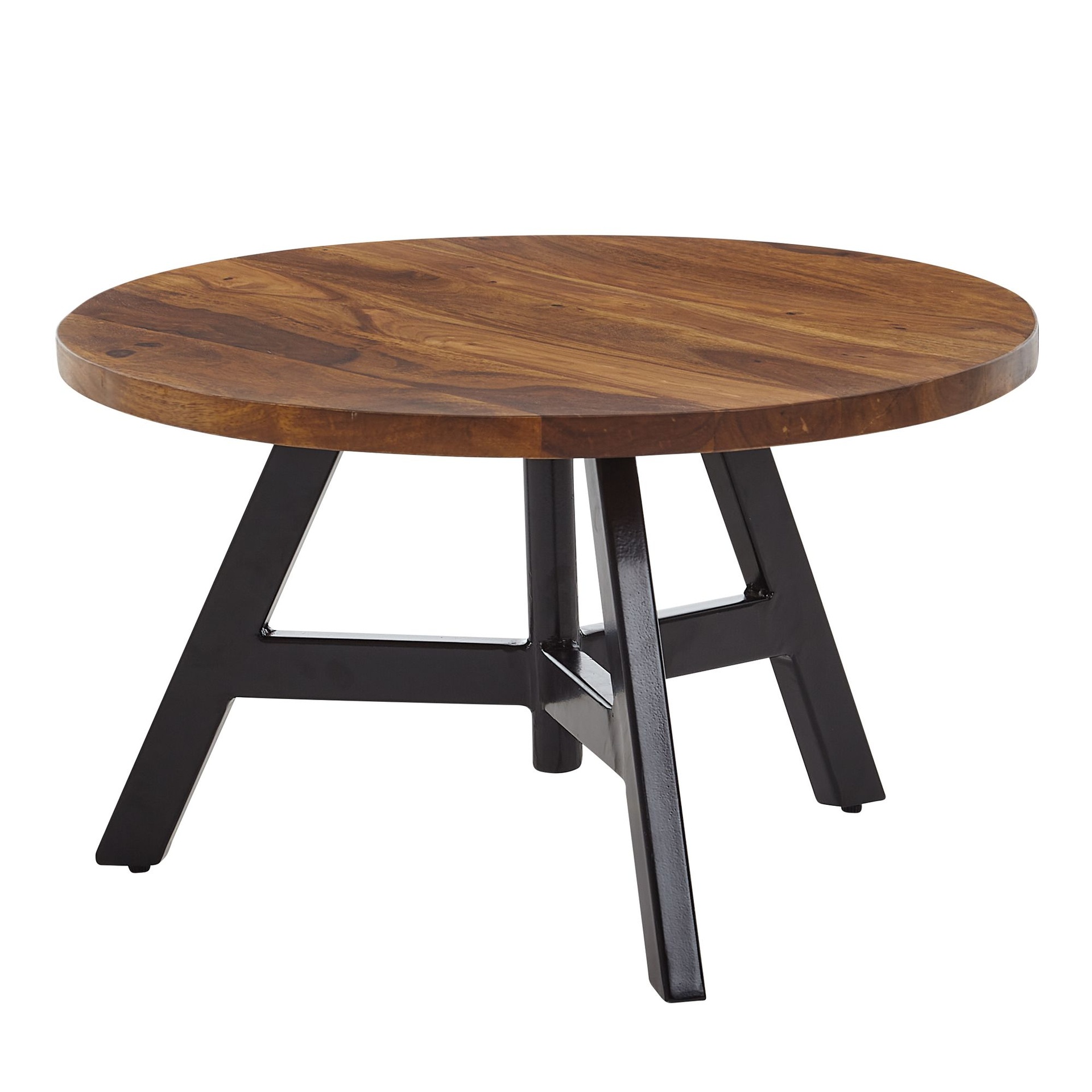 [A10202] Table basse 60x60x35 cm table basse en bois massif/métal Sheesham ronde, table de salon design table basse solide, poids : 13 kg