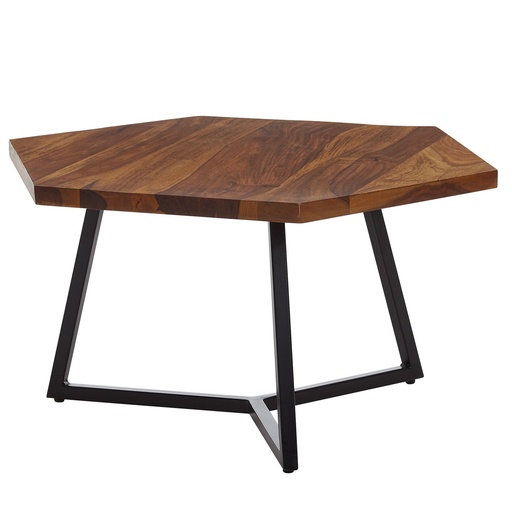 [A10204] Table basse 60x60x35 cm Sheesham bois massif/métal table de canapé design moderne table de salon table basse hexagonale