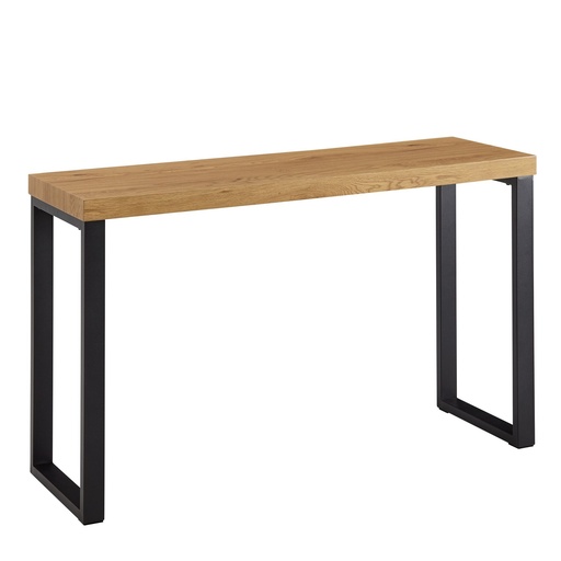 [A10219] Table console décor chêne/noir 120x39x75,5 cm buffet design couloir, table de rangement étroite, table de couloir avec pieds en métal