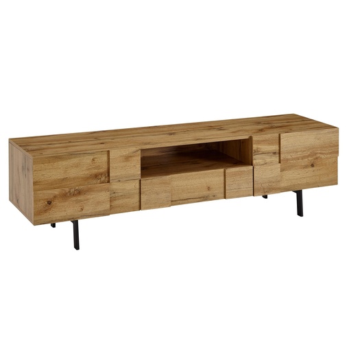 [A10224] Lowboard bois décor chêne 160x46x43 cm Commode TV avec deux portes, meuble TV design haut, table TV meuble TV moderne