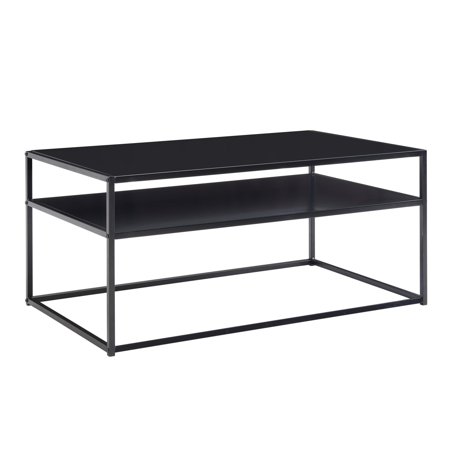 [A10232] Table basse 100 x 60 x 45 cm Table de salon en métal industriel noir, table de canapé en acier avec espace de rangement, table de salon avec compartiment de rangement