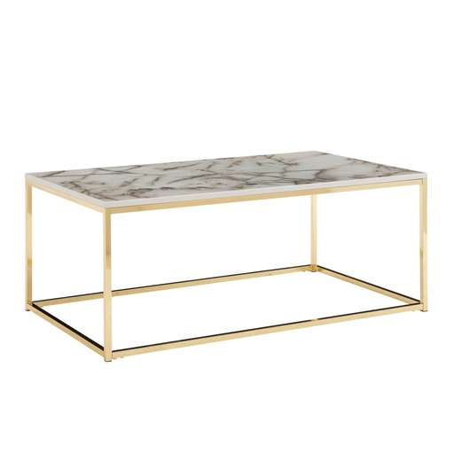 [A10236] Table basse 100 x 60 x 40 cm aspect marbre blanc/or, table de salon avec structure en métal, table de canapé d'angle salon