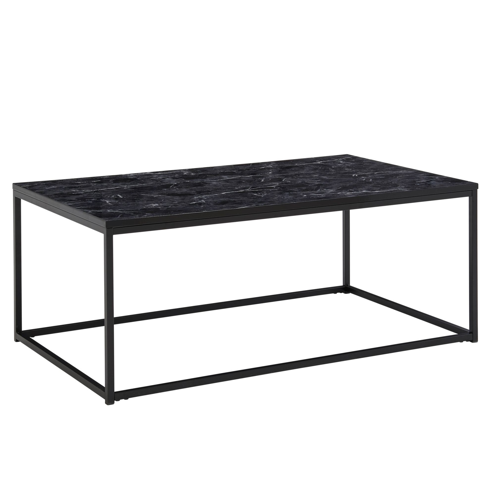 [A10237] Table basse 100 x 60 x 40 cm aspect marbre noir, table de salon avec structure en métal, table de canapé d'angle, table d'appoint