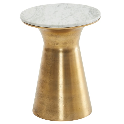 [A10245] Table d'appoint en marbre véritable blanc 35 x 35 x 45 cm table d'appoint en métal doré, petite table de canapé ronde, table de salon canapé moderne