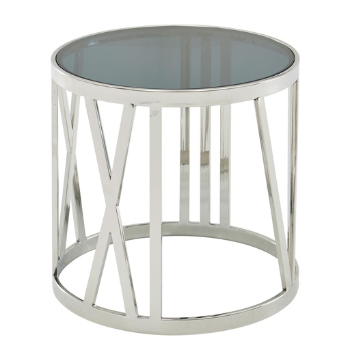 [A10267] Table d'appoint 45 x 45 x 44 cm Table d'appoint Verre Métal Argent, Petite Table de canapé Ronde, Table de Salon Moderne, Table Basse Haute