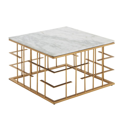 [A10272] Table basse en marbre véritable blanc 55x55x35 cm Table de canapé en métal doré design table de salon carrée petite table basse moderne carrée WL6.681