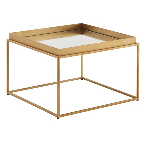 [A10282] Table basse en verre et métal 60 x 60 x 41 cm - Table de canapé avec miroir doré - Table de salon carrée - Petite table basse moderne en verre miroir WL6.694